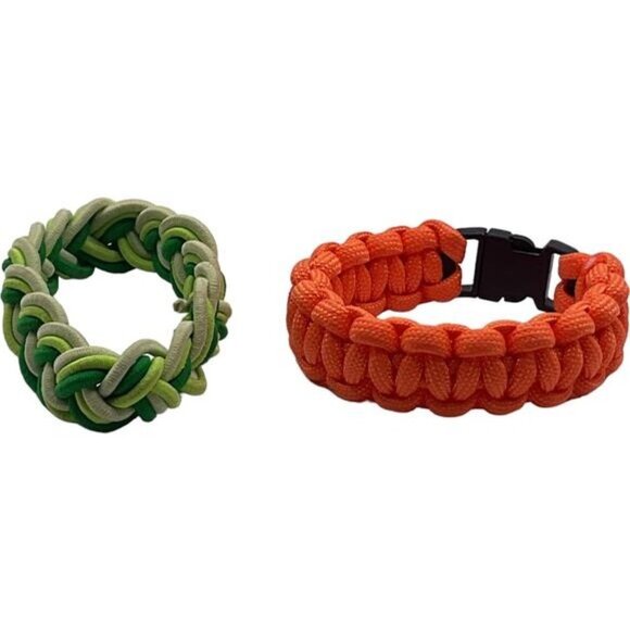 Paracord Braided Bracelets In Orange & Green Set Of 2 - Picture 4 of 5